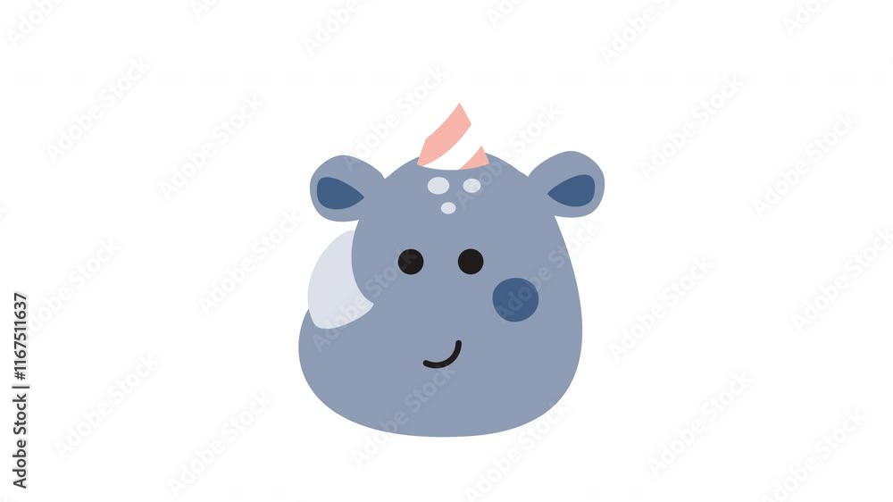 Cute and Playful Cartoon Rhinoceros with a Colorful Party Hat and a Friendly Smile Cute and Playful Cartoon Rhinoceros with a Colorful Party Hat and a Friendly Smile