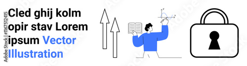 Wallpaper Mural Person analyzing data, mathematical charts, upward arrows, and large padlock symbolizing security. Ideal for data analysis, cybersecurity, growth, education, information security statistics Torontodigital.ca