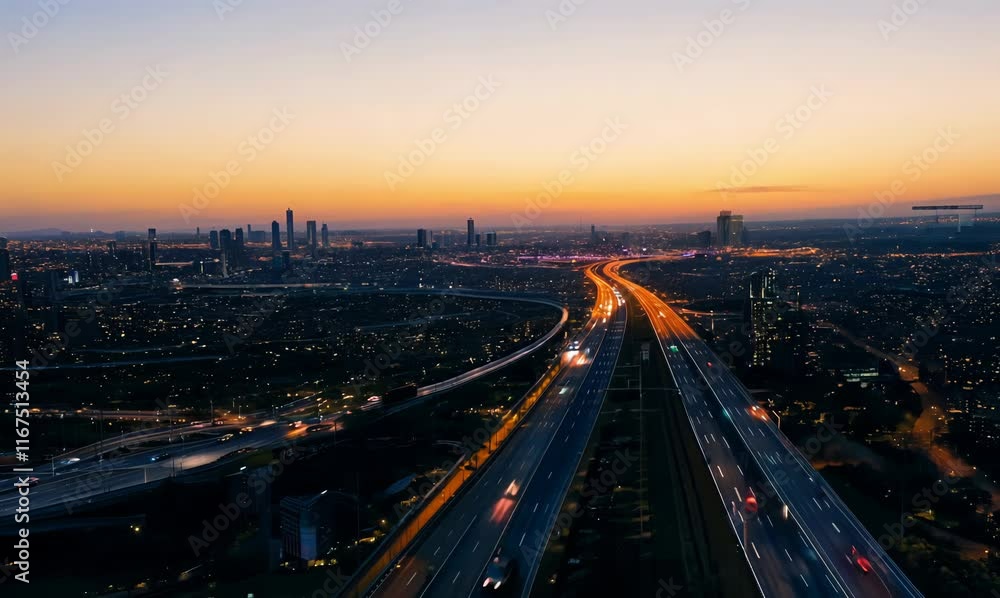 dusk view of atlanta skyline and dynamic freeway network dusk view of atlanta skyline and dynamic freeway network