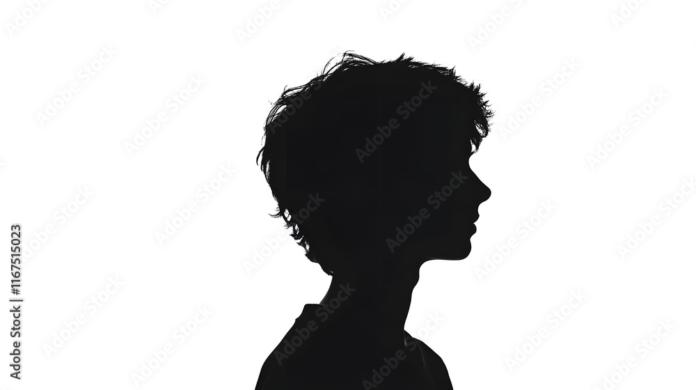 Silhouetted Young Person Profile in Moody Contrast Black and White Image Silhouetted Young Person Profile in Moody Contrast Black and White Image