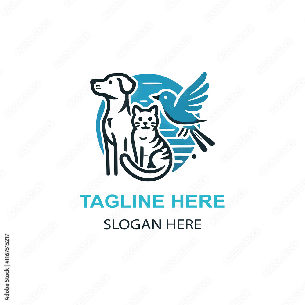 Fototapeta premium Dog cat and bird logo design On White Background high resulation 8k