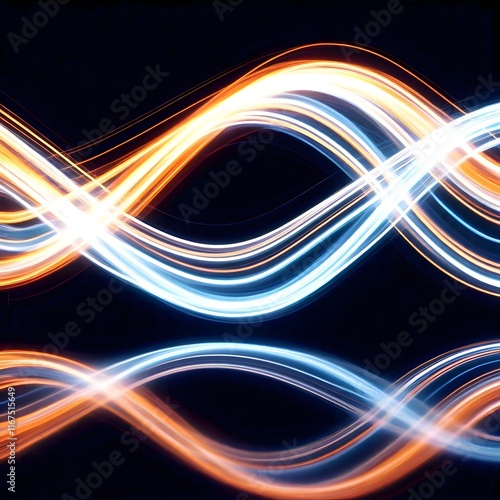 Glowing Abstract Neon Light Lines in Blue and Orange Forming an Energetic and Futuristic Pattern