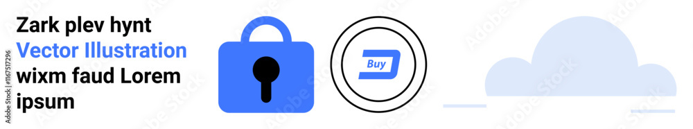 Blue padlock, buy button with arrow, and cloud. Ideal for cybersecurity, e-commerce, digital wallets, financial technology, online services, cloud storage, web security. Banner for landing page Blue padlock, buy button with arrow, and cloud. Ideal for cybersecurity, e-commerce, digital wallets, financial technology, online services, cloud storage, web security. Banner for landing page