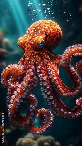 Graceful octopus enhances tranquility of vibrant ocean beneath gentle waves images