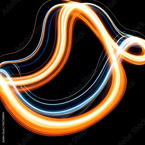 Abstract Glowing Light Trails in Neon Blue and Orange Forming a Futuristic Energy Loop in Motion