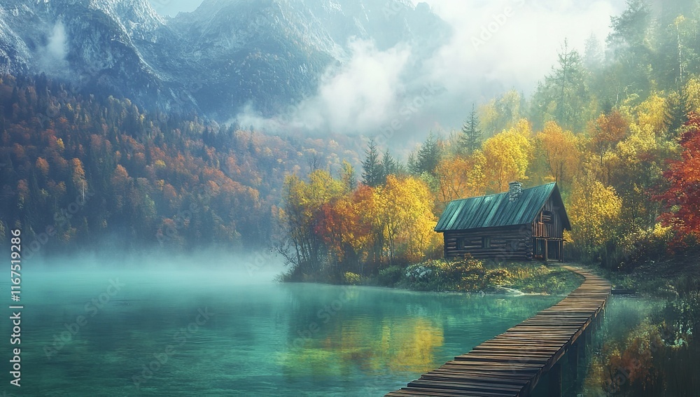 A Small Wooden House Located on the Shore of an Emerald Lake
A Small Wooden House Located on the Shore of an Emerald Lake