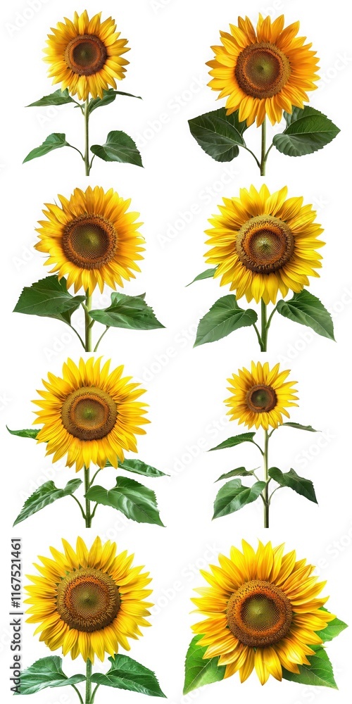 A collection of sunflowers in various orientations and stages. A collection of sunflowers in various orientations and stages.