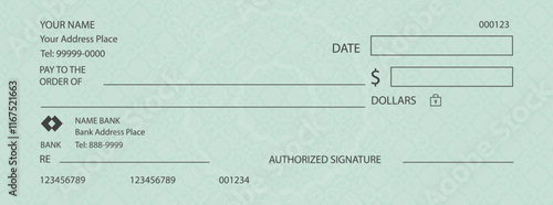 Money check blank template Currency payment Blank bank checkbook cheque - generic vector design