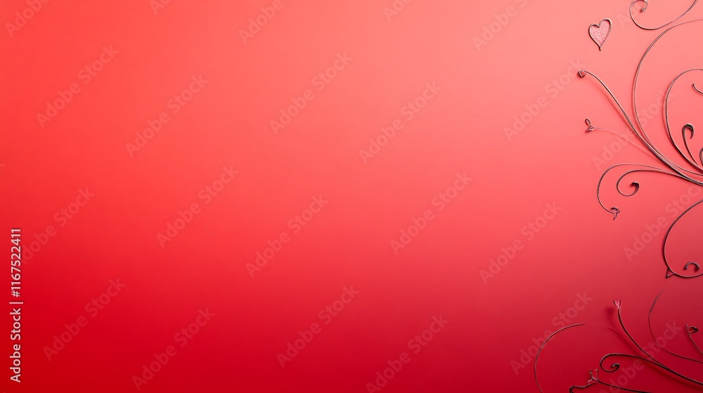 Red Background With Elegant Swirls And Hearts Red Background With Elegant Swirls And Hearts