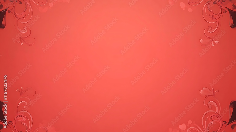 Red Background With Decorative Floral Corner Designs Red Background With Decorative Floral Corner Designs