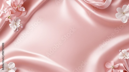 Pink silk fabric adorned with delicate pink and white flowers