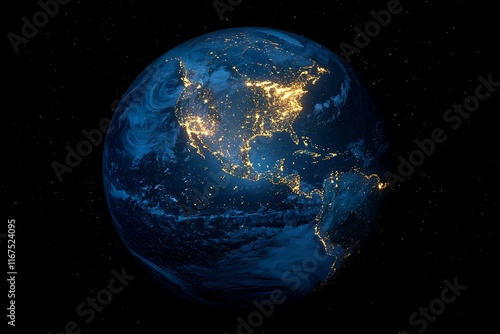 Earth at Night with North American Lights