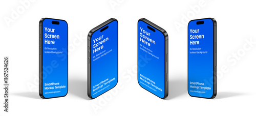 Smartphone mockup template in black titanium, isolated background and shadow, high quality