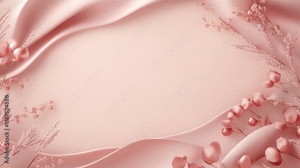 Rose Gold Silk Drapery with Delicate Floral Accents Rose Gold Silk Drapery with Delicate Floral Accents