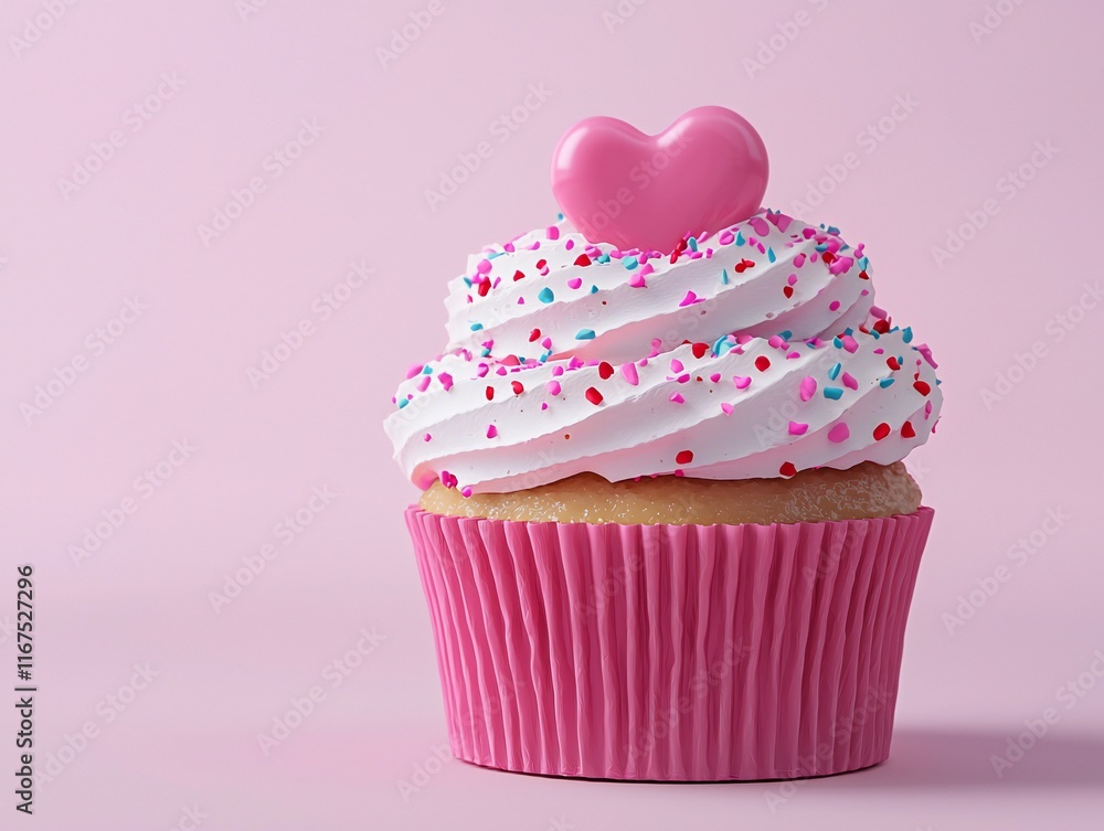 Valentine's Day Pink Cupcake with Heart Sprinkles Sweet Treat Dessert Valentine's Day Pink Cupcake with Heart Sprinkles Sweet Treat Dessert