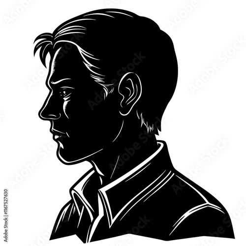 Mysterious Male Character Black and White Vector Illustration