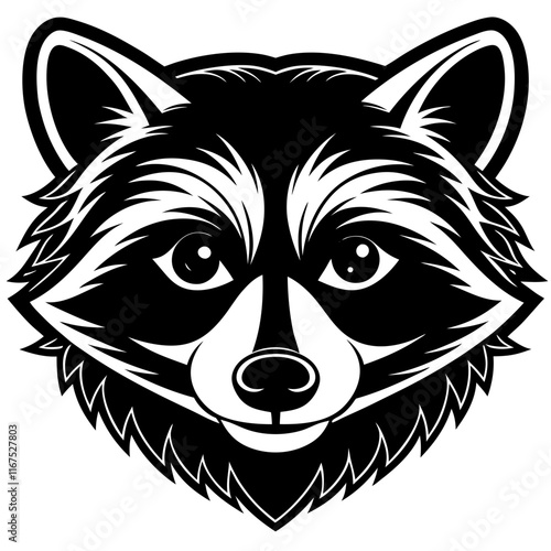 Detailed Black and White Raccoon Head Vector Illustration