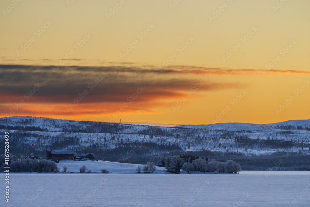 sunset over the mountains at Aursunden, Røros, Norway sunset over the mountains at Aursunden, Røros, Norway