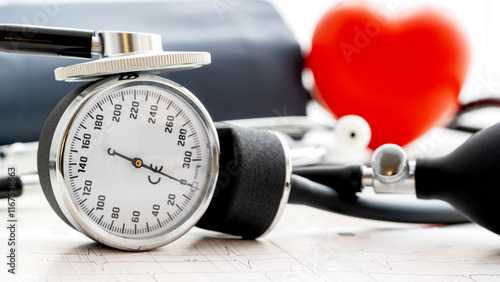 Foto tonometer for measuring blood pressure on a heart cardiogram