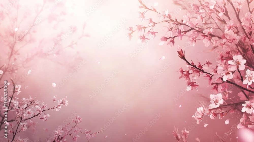 Obraz premium Soft pink blossoms on branches with hazy background