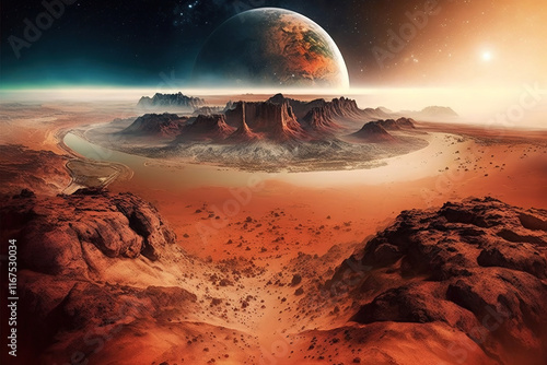 Alien Planet Landscape: A Martian-like Desert photo