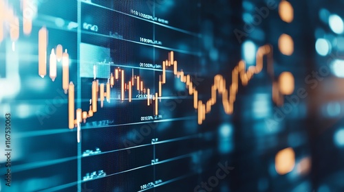Obraz na płótnie Digital display of stock market data with a glowing graph. The image captures the dynamic fluctuations of stock prices, essential for financial analysis and trading decisions. w salonie
