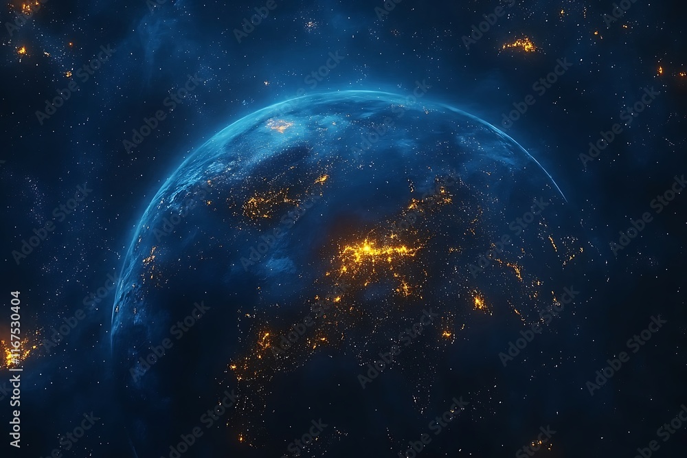 Obraz premium Earth at Night Aerial View City Lights2