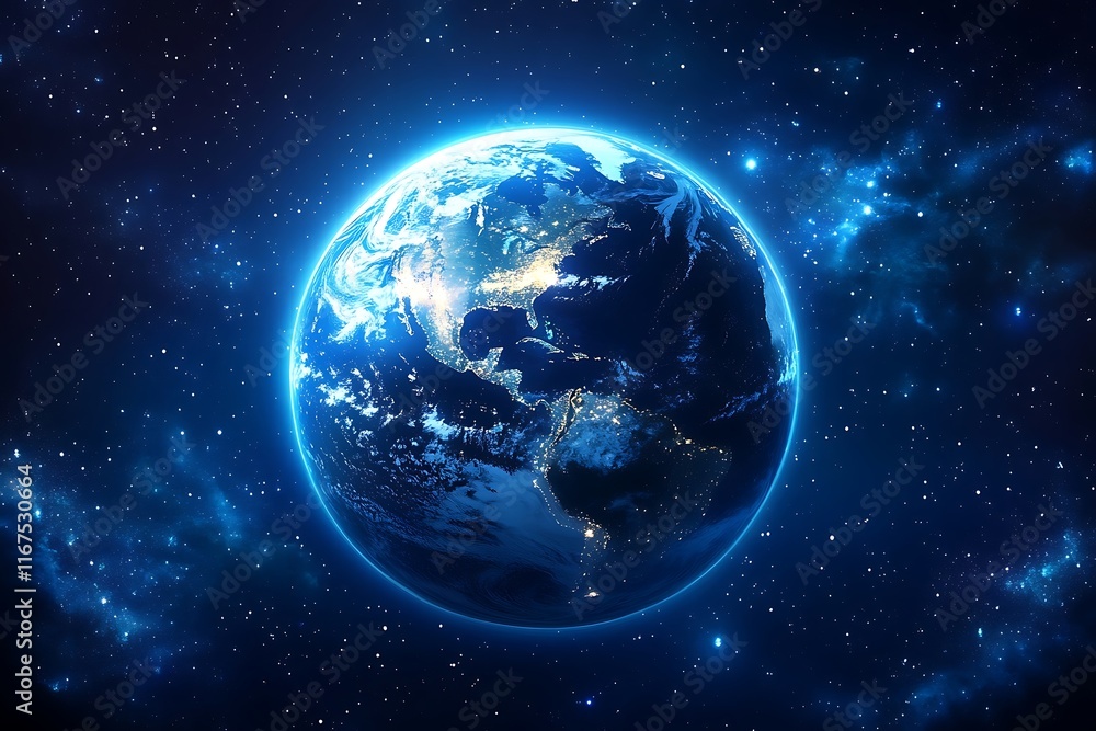Fototapeta premium Blue Earth Night View from Space1