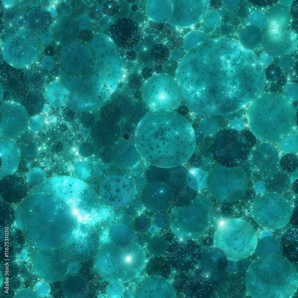 Luminous Teal Spheres in Celestial Abstract with Sparkle Effects Luminous Teal Spheres in Celestial Abstract with Sparkle Effects