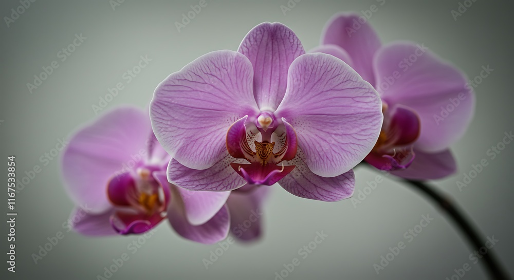 Close Up of Purple Orchid Flowers on a Stem Close Up of Purple Orchid Flowers on a Stem