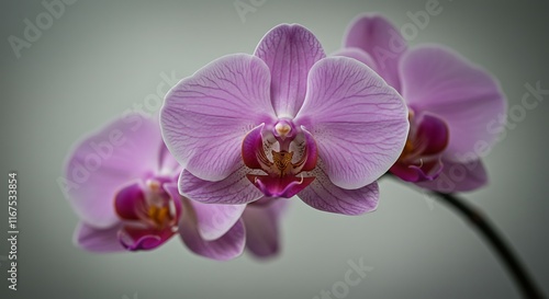 Close Up of Purple Orchid Flowers on a Stem