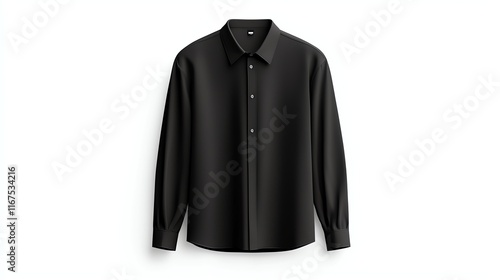 A sleek black long-sleeve shirt isolated on a white background, showcasing minimalistic and modern fashion style. Ideal for formal occasions or casual elegance. photo