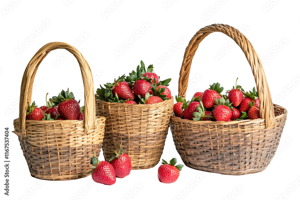 Isolated Three Baskets with Strawberries Isolated Three Baskets with Strawberries