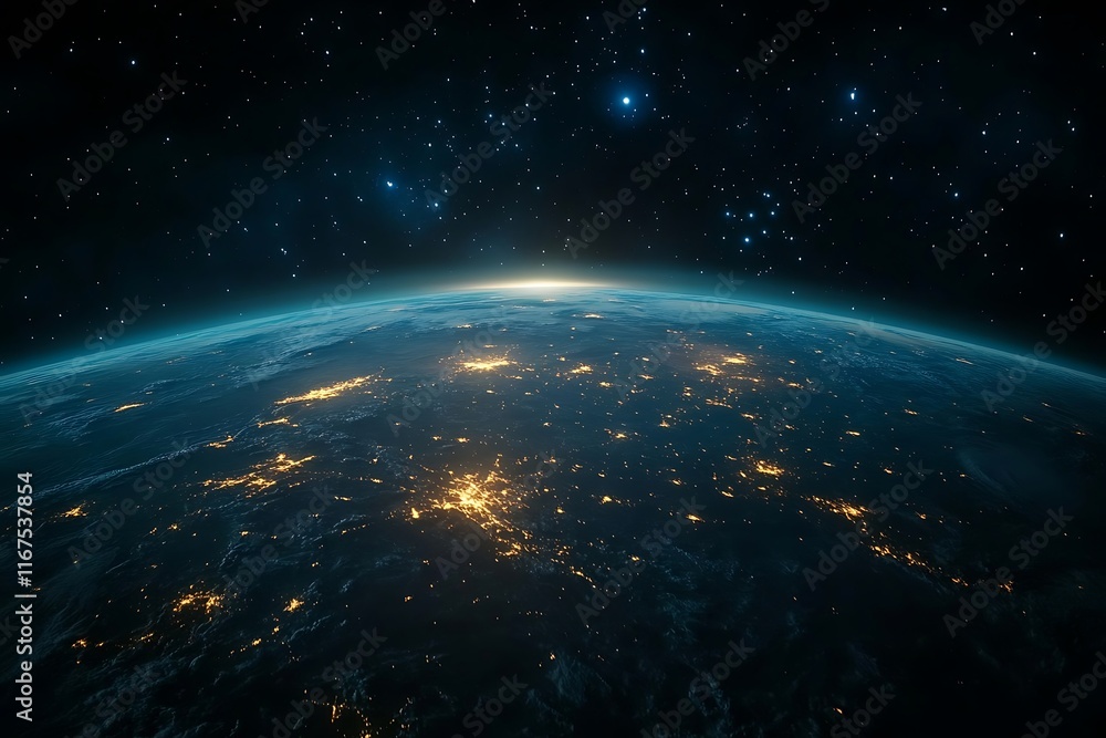 Obraz premium Nighttime Earth view from space showing North American city lights