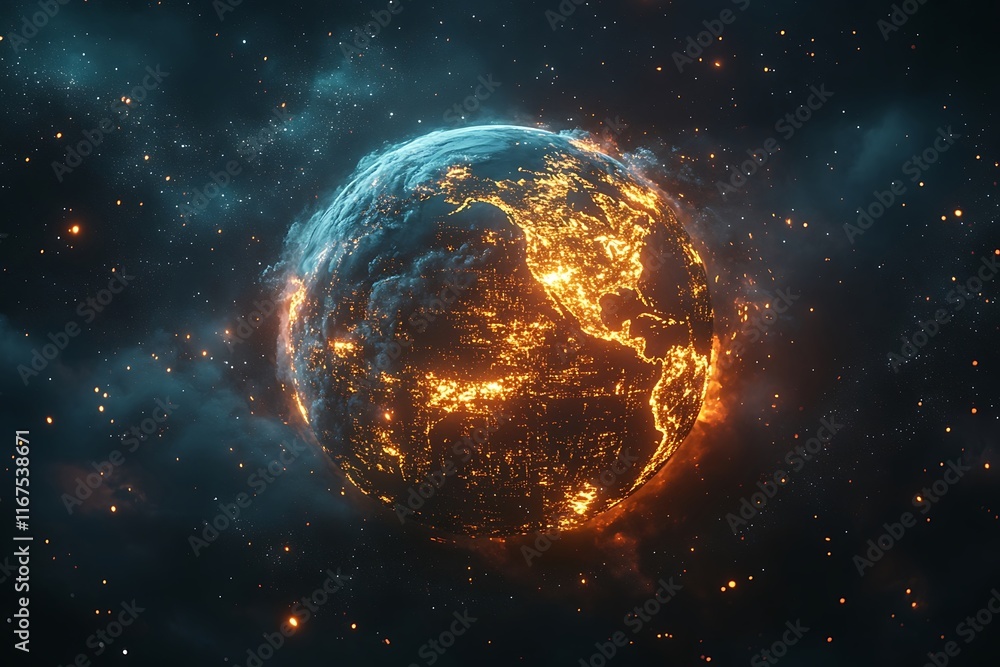 Obraz premium Night Earth Globe City Lights Starscape