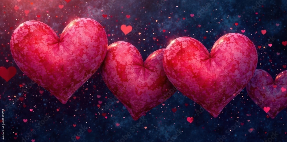 Swirling red & pink watercolor hearts, dark background, art, stylish, painting Swirling red & pink watercolor hearts, dark background, art, stylish, painting
