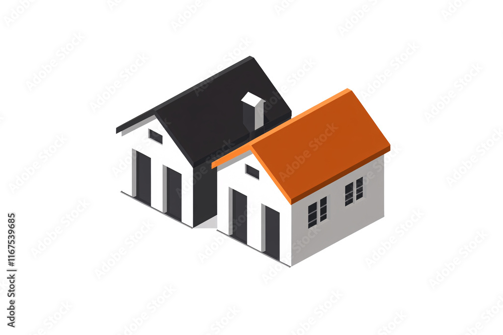 Isolated Two Isometric Houses with Different Roofs Isolated Two Isometric Houses with Different Roofs