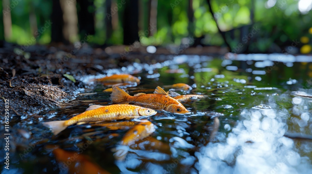A group of fish are swimming in a pond A group of fish are swimming in a pond