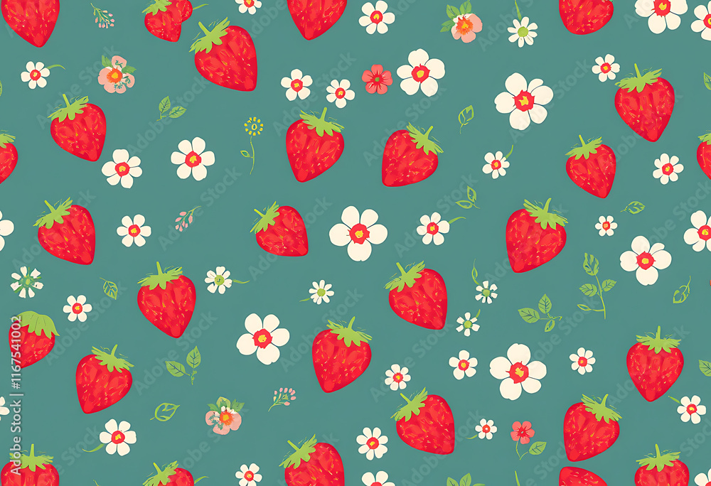Seamless pattern with sreawberries, cherriws and hearts. Seamless pattern with sreawberries, cherriws and hearts.