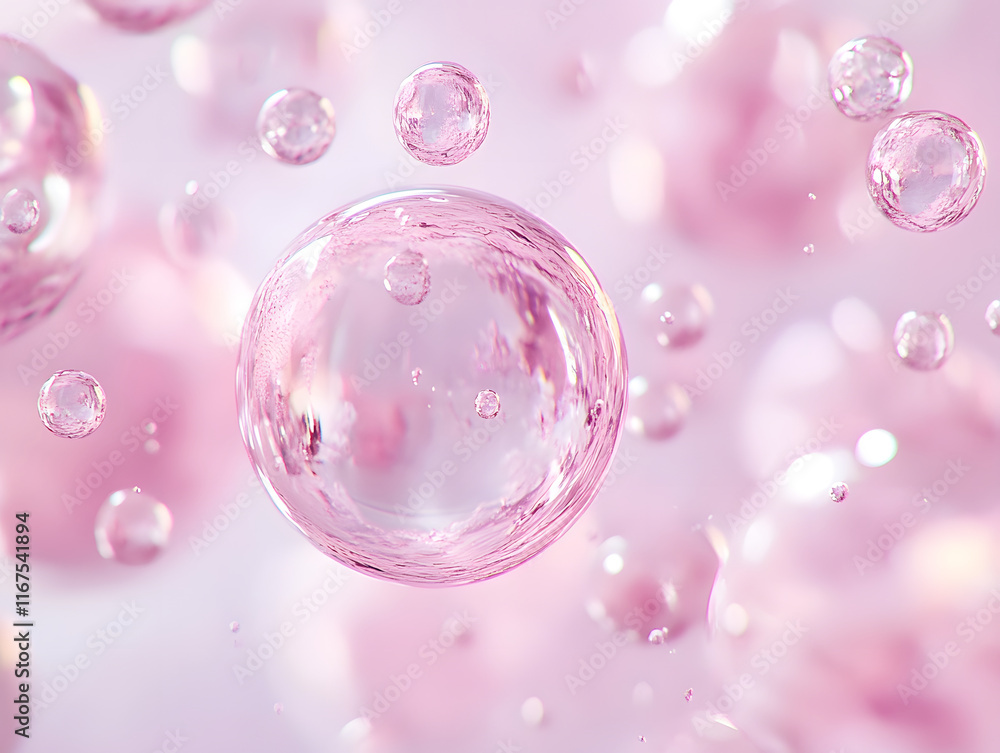 Dreamy pink bubbles floating in soft liquid background create whimsical atmosphere Dreamy pink bubbles floating in soft liquid background create whimsical atmosphere