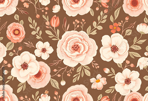 Wallpaper Mural Seamless vector pattern with hand drawn decorative vintage groovy flowers. Perfect for textile Torontodigital.ca
