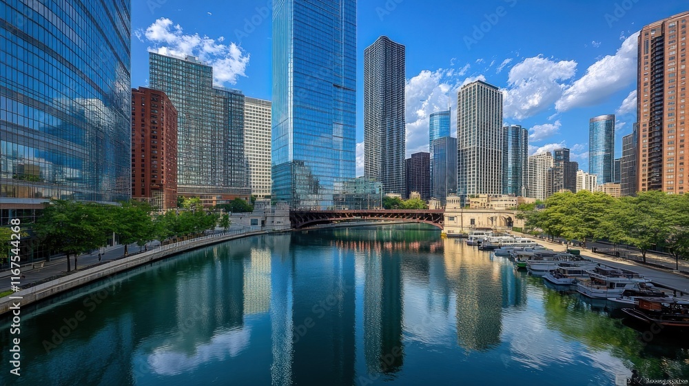 Chicago River Skyline Reflection: A Stunning Urban Panorama Chicago River Skyline Reflection: A Stunning Urban Panorama