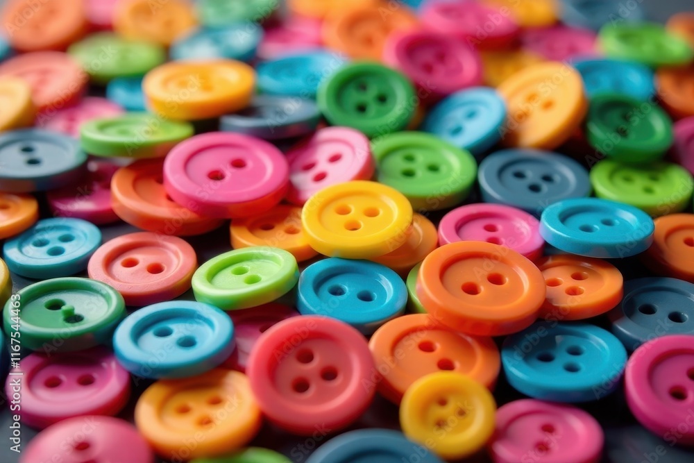 Close-up shot of many colorful plastic buttons, materials, buttons close up, decoration Close-up shot of many colorful plastic buttons, materials, buttons close up, decoration
