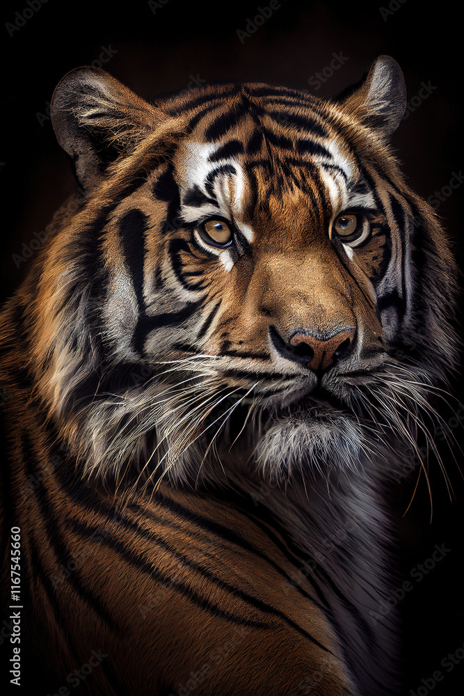 Fototapeta premium Majestic Tiger Portrait - Powerful Eyes and Stripes