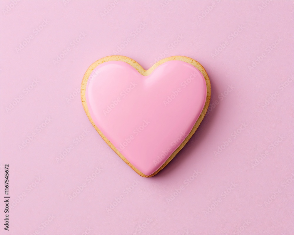Valentine's Day Pink Heart Shaped Cookie on Pink Background Sweet Treat Valentines Love Valentine's Day Pink Heart Shaped Cookie on Pink Background Sweet Treat Valentines Love