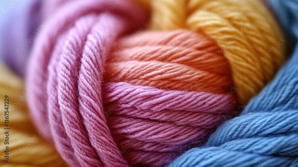 A close-up of colorful yarn skeins in soft hues, ideal for crafting and knitting projects. A close-up of colorful yarn skeins in soft hues, ideal for crafting and knitting projects.