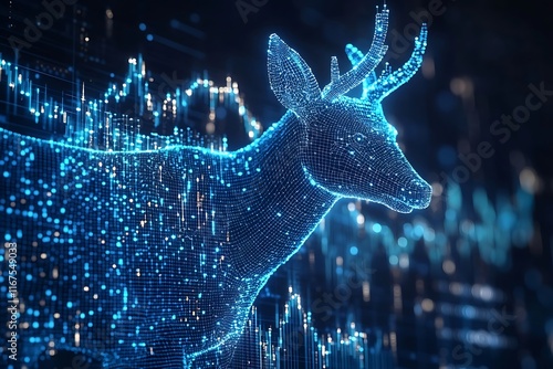 3D Glowing Deer Wireframe Network Background photo