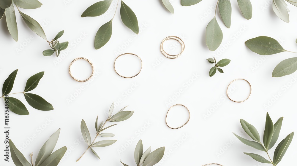 Naklejka premium A high-resolution image of handmade jewelry in minimalist designs on a white background.--ar 16:9