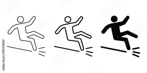 Slippery floor road vector icon on white background. Fall falling danger accident eps vector sign. Falling person pictogram on white background.