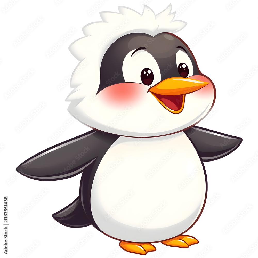 Fototapeta premium A smiling penguin in a cartoonish style with fluffy feathers. png isolated background. transparent background.